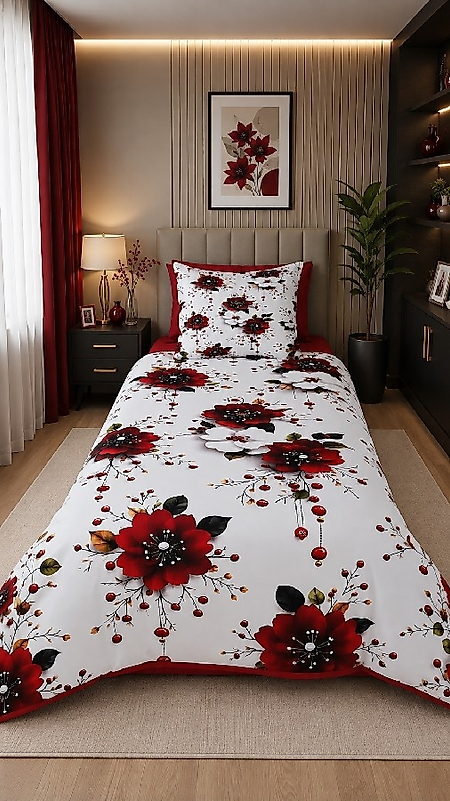 Bordo Rüya 5D Baskılı Pamuklu Tek Kişilik Nevresim Takımı 4 Parçalı