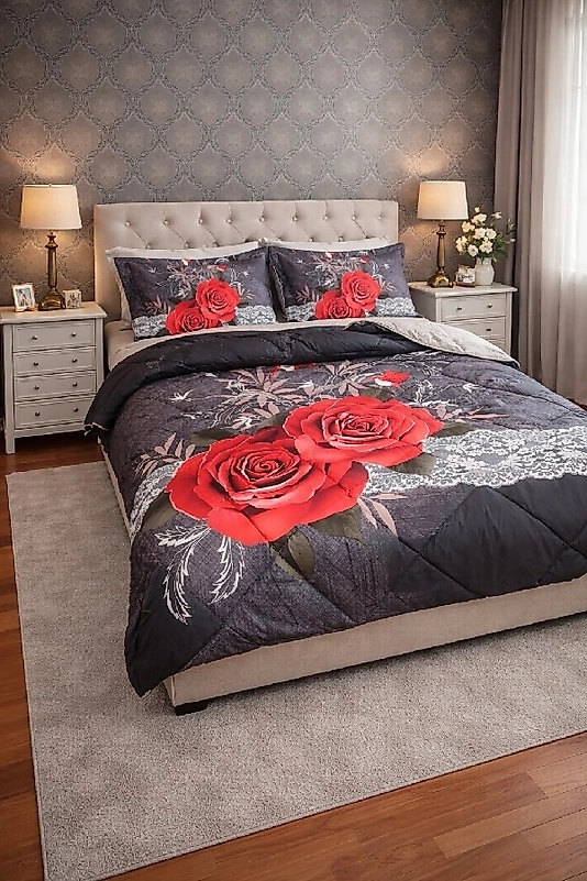 ROSE GRİ Uyku Seti Çift Kişilik 6 Parçalıdır