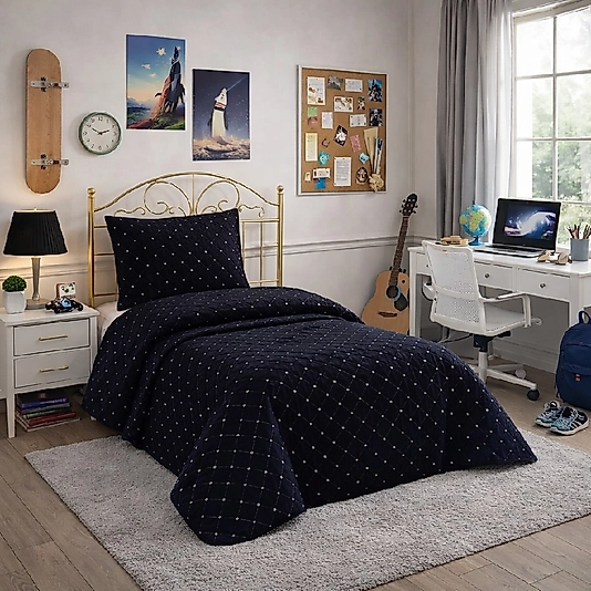 NALIA Kadife Tek Kişilik Kapitoneli Yatak Örtüsü