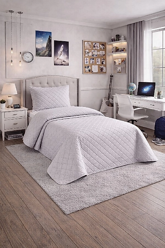 NALIA Kadife Tek Kişilik Kapitoneli Yatak Örtüsü