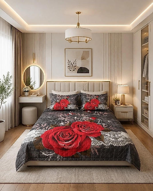 ROSE GRİ Dört Mevsim Kapitoneli Çift Kişilik Nevresim Takımı
