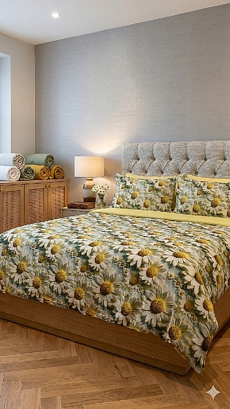 Sarı Papatya Çift Kişilik Nevresim Takımı 6 Parçalı