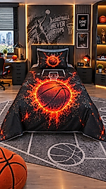 Basketbol 5D Baskılı Pamuklu Tek Kişilik Nevresim Takımı 4 Parçalı