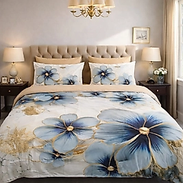 Mavi Papatya Çift Kişilik Nevresim Takımı 6 Parçalı