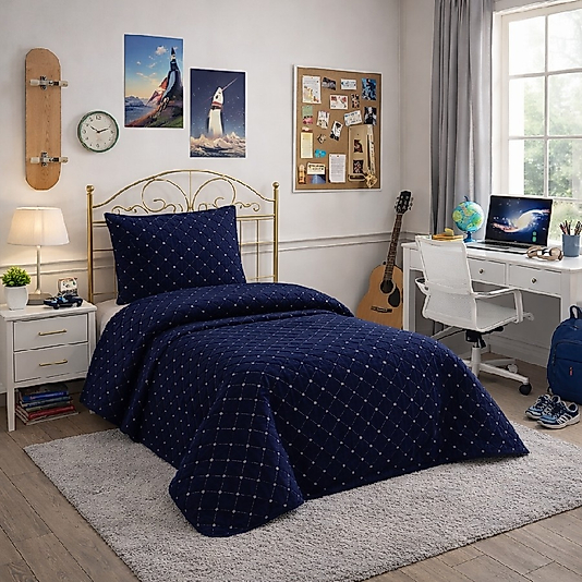 NALIA Kadife Tek Kişilik Kapitoneli Yatak Örtüsü