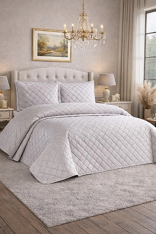 NALIA Kadife Kapitoneli Çift Kişilik Yatak Örtüsü