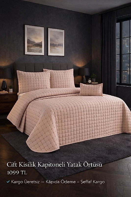 HANDAN Çift Kişilik Kapitoneli Yatak Örtüsü 4 parçalı