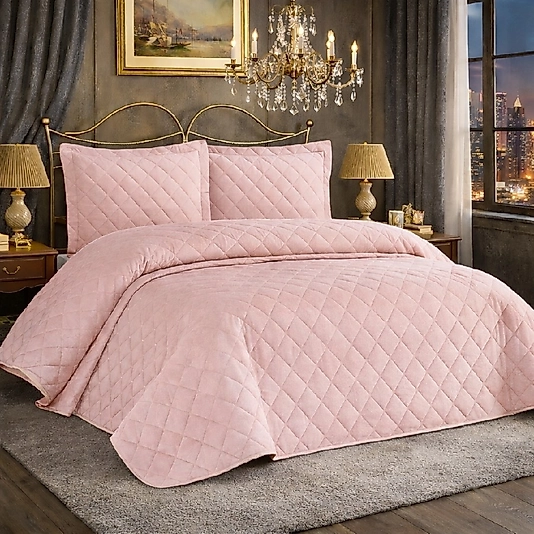 NALIA Kadife Çift Kişilik Kapitoneli Yatak Örtüsü