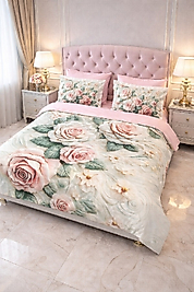 Pembe Gül Çift Kişilik Nevresim Takımı 6 Parçalı