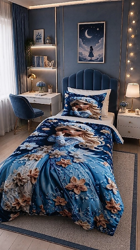 GECE MASALI Dijital Baskılı %100 Pamuklu Tek Kişilik Nevresim (4 Parçalı)