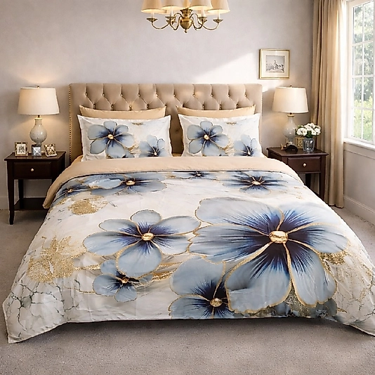 Mavi Gül Çift Kişilik Nevresim Takımı 6 Parçalı