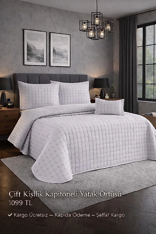 HANDAN Çift Kişilik Kapitoneli Yatak Örtüsü 4 parçalı