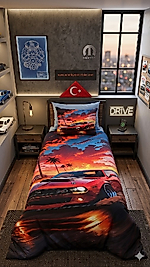 Araba 5D Dijital Baskılı Genç Erkek Nevresim Takımı %100 Pamuklu