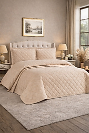 NALIA Kadife Çift Kişilik Kapitoneli Yatak Örtüsü