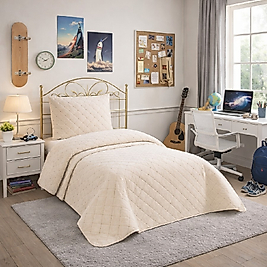 NALIA Kadife Tek Kişilik Kapitoneli Yatak Örtüsü