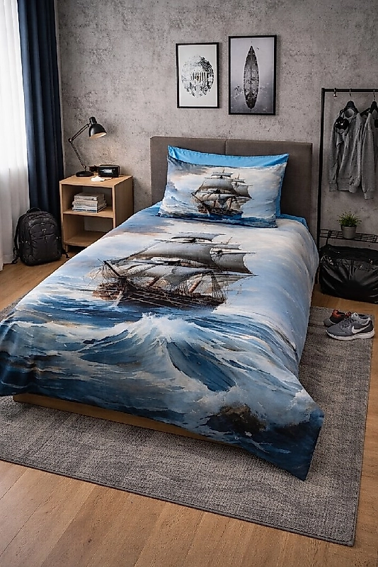 Kaptan 5D Dijital Baskılı Genç Erkek Nevresim Takımı %100 Pamuklu